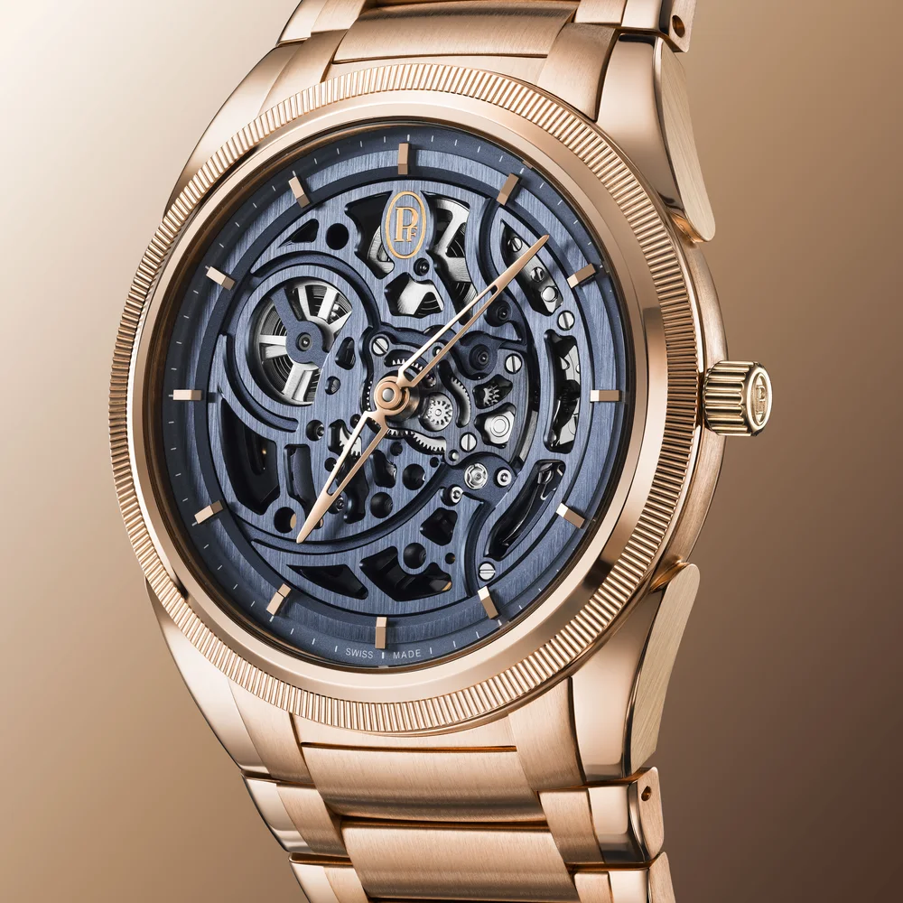 Parmigiani Fleurier TONDA PF Skeleton in 18-carat rose gold with Milano Blue openworked di Parmigiani Fleurier TONDA PF Skeleton in 18-carat rose gold with Milano Blue openworked dial