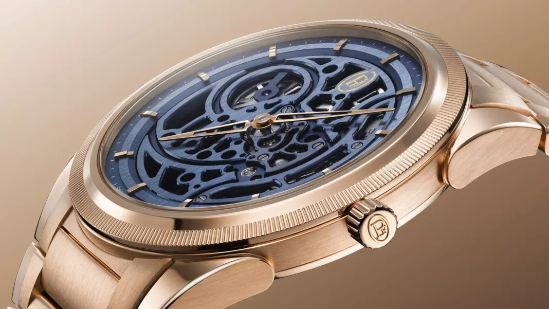 Parmigiani Fleurier TONDA PF Skeleton in 18-carat rose gold with Milano Blue openworked di Parmigiani Fleurier TONDA PF Skeleton in 18-carat rose gold with Milano Blue openworked dial and knurled bezel