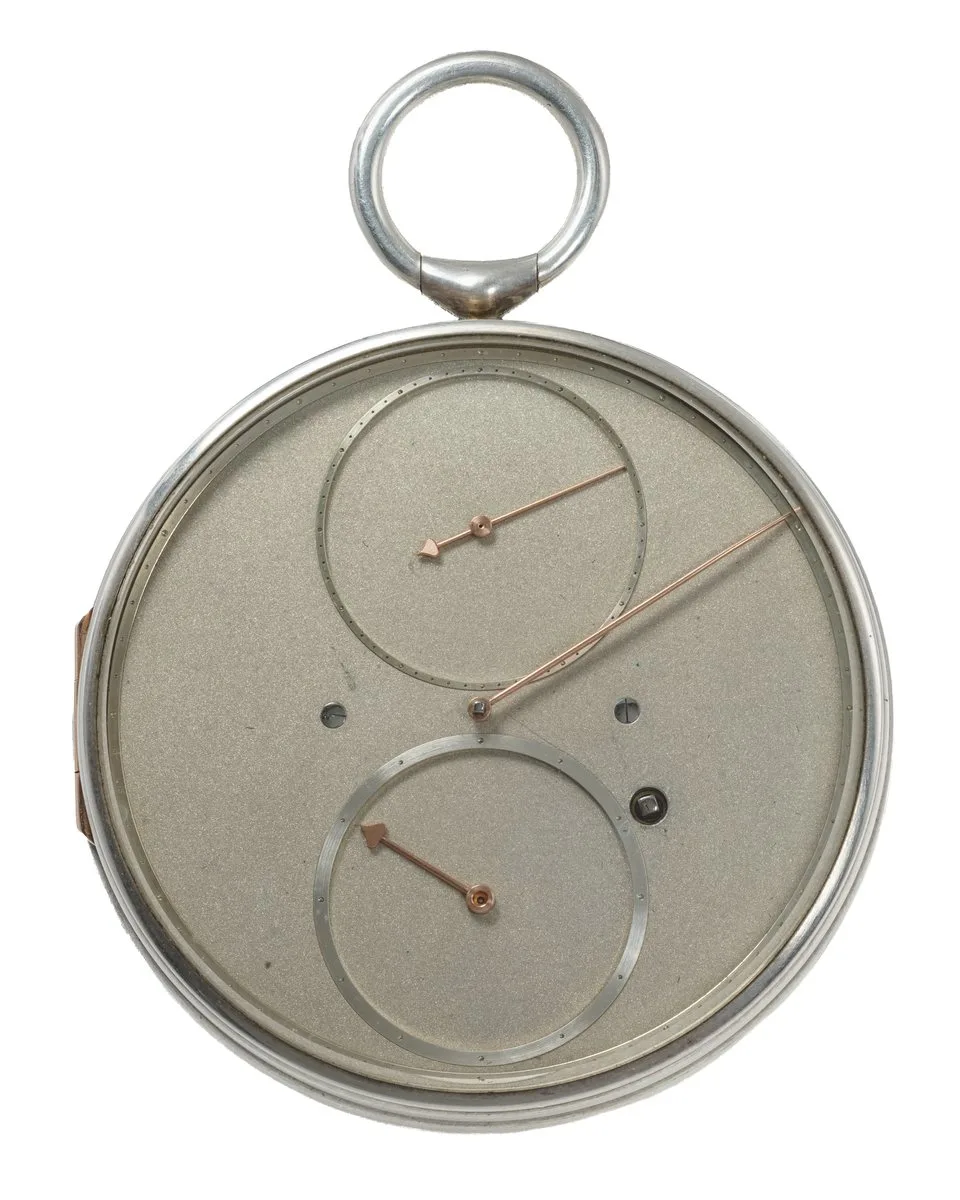 Richard Miklosch flying tourbillon pocket watch in silver with regulator-style grained dial, circa 1985