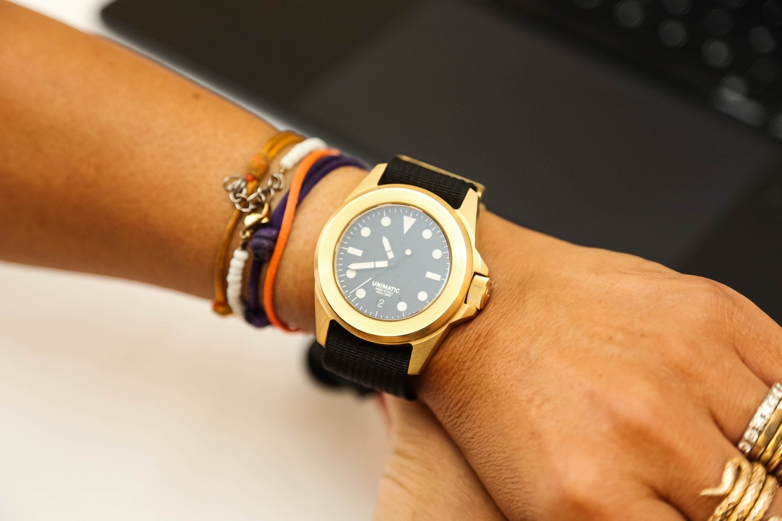 Unimatic Modello Quattro solid gold on the wrist at Geneva Watch Days 2026