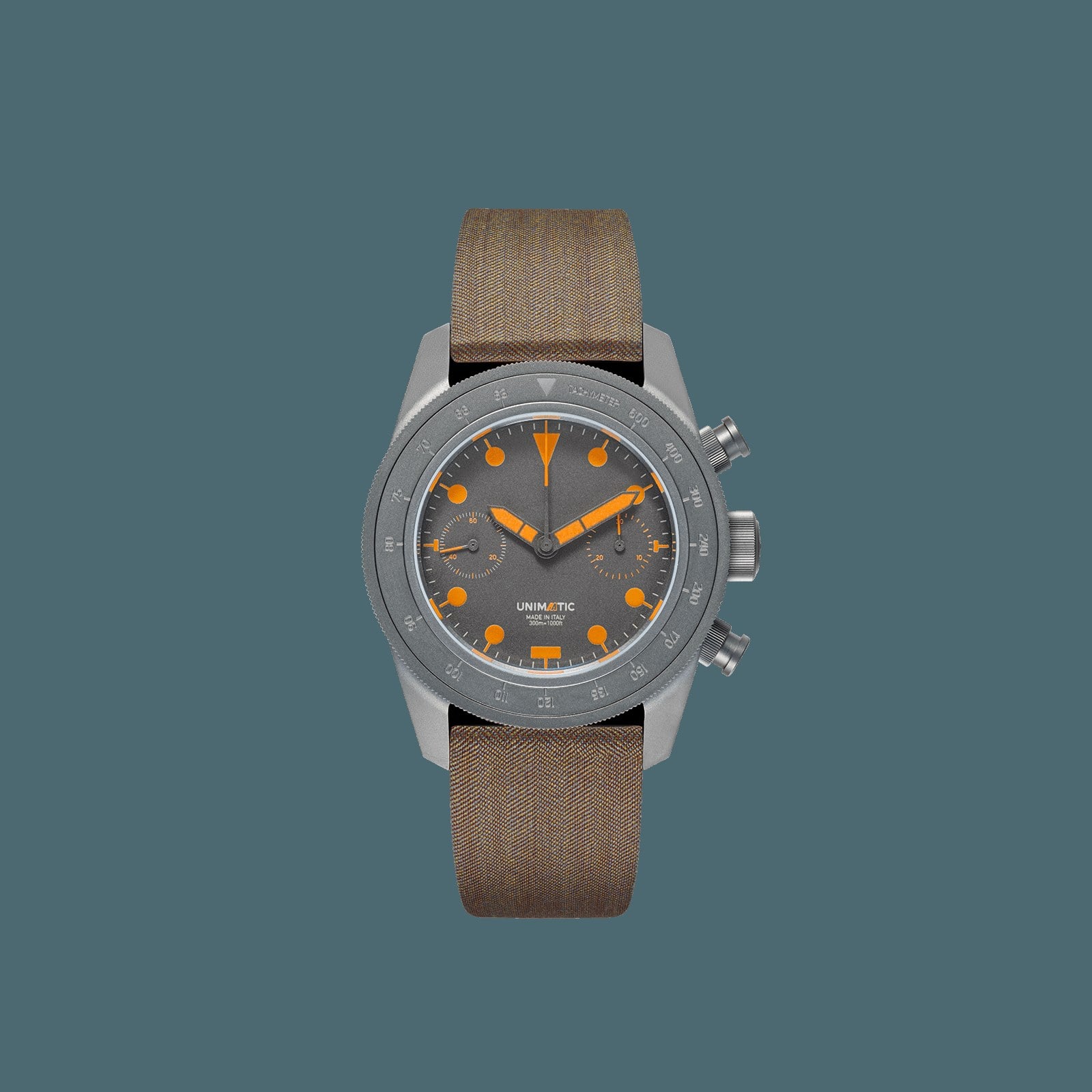 Unimatic Modello Tre U3S-T-AA titanium chronograph with Sellita SW510 and Solaro fabric strap, official image