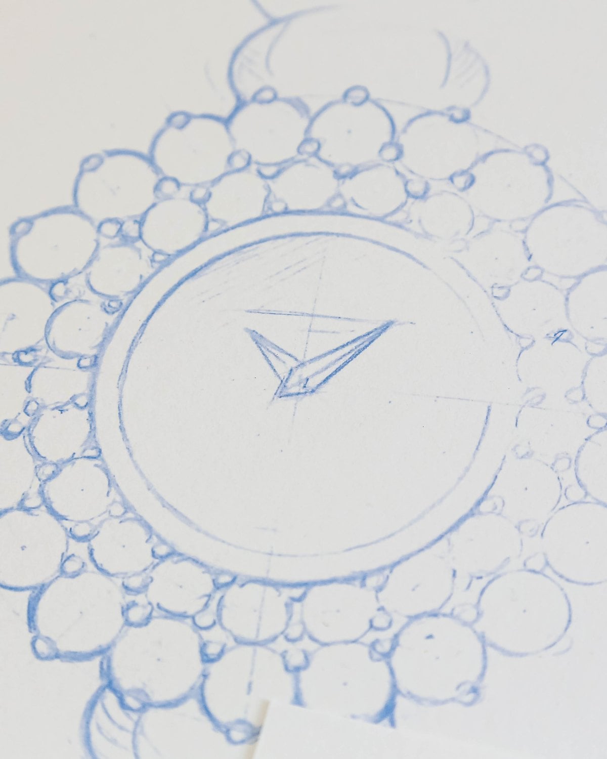 Design sketch of a Universal Geneve Couture watch with a stone-set bezel at Geneva Watch Days 2026