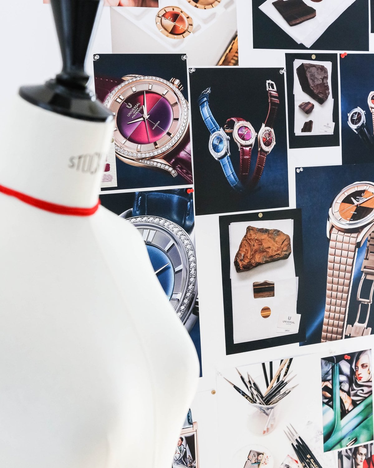 Tailor's mannequin in front of the Universal Geneve mood board at Geneva Watch Days 2026