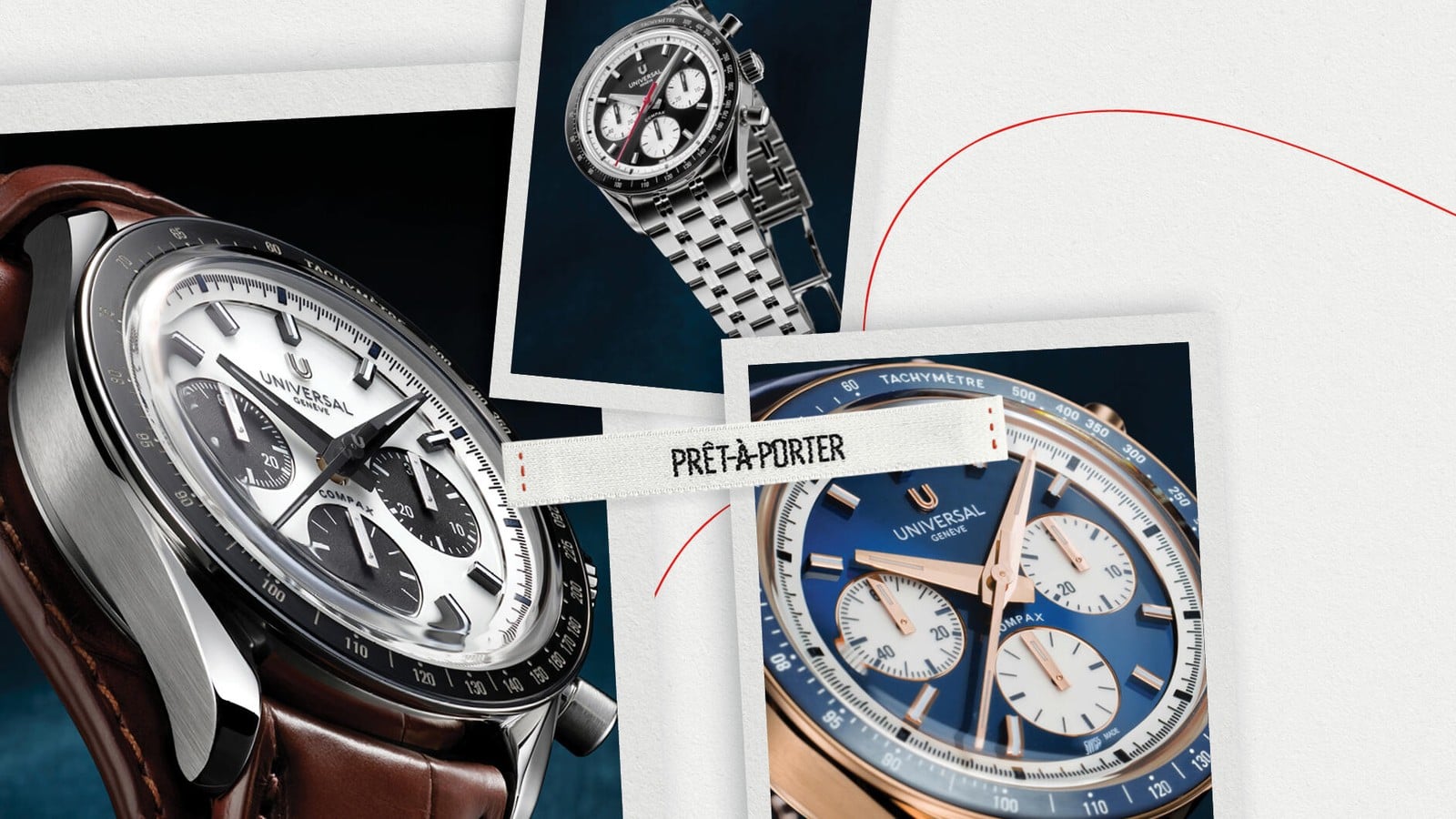Universal Geneve Compax Pret-a-Porter chronographs in white, blue and panda dials, official image