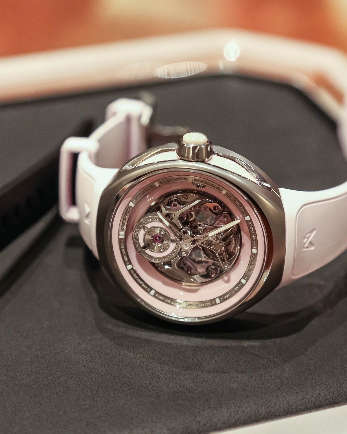Vanguart Orb flying tourbillon on a white strap at Geneva Watch Days 2026