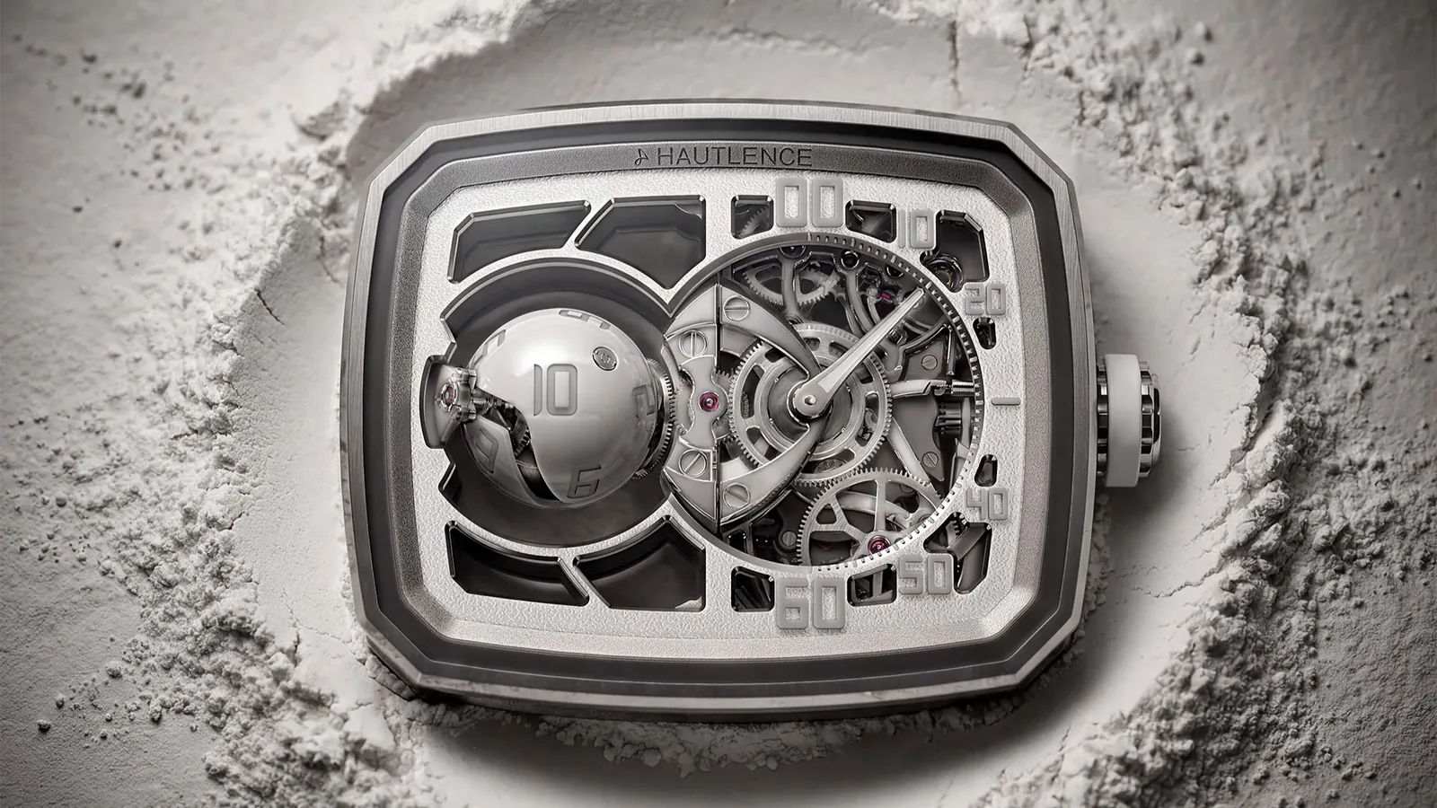 Hautlence Sphere Series 5 Snow White jumping-hour titanium watch DA82-TI02