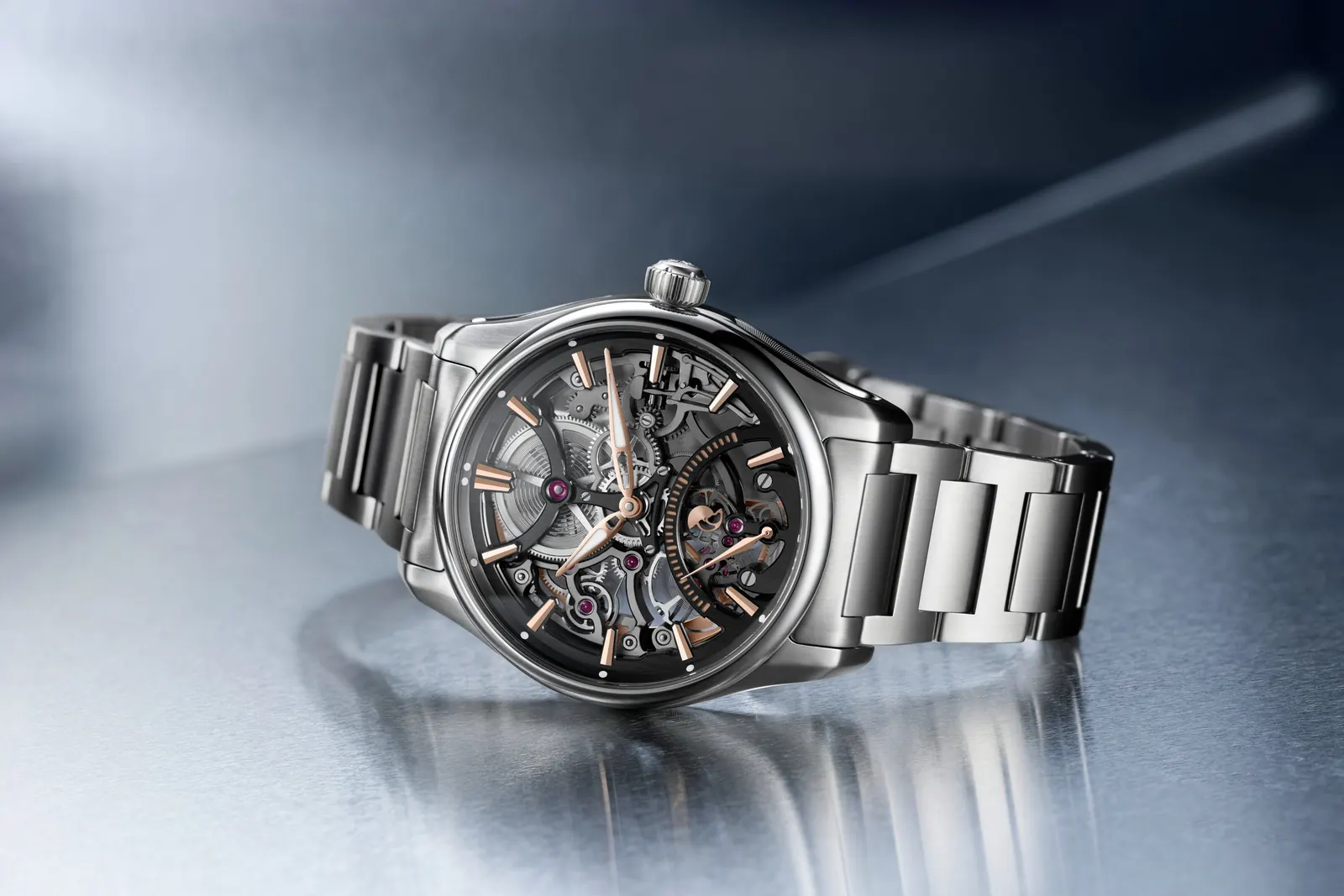 H. Moser & Cie. Pioneer Skeleton Retrograde Seconds reference 3251-1200 in steel with skeleton dial