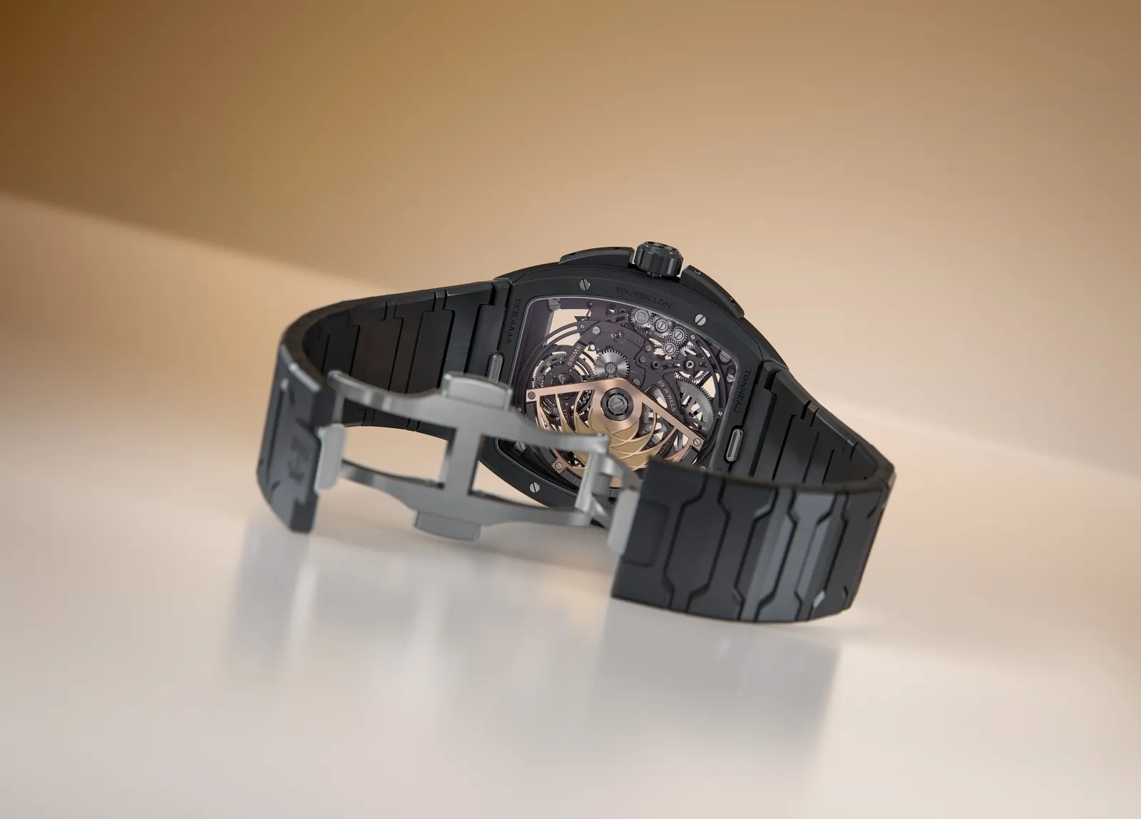 Bianchet Tonneau UltraFino Black Ceramic with 18K rose-gold Golden Line, front view