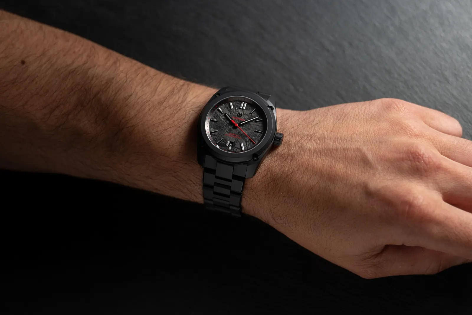 Formex Essence Ceramica Dark Matter Redshift 41mm full ceramic case and meteorite dial front view
