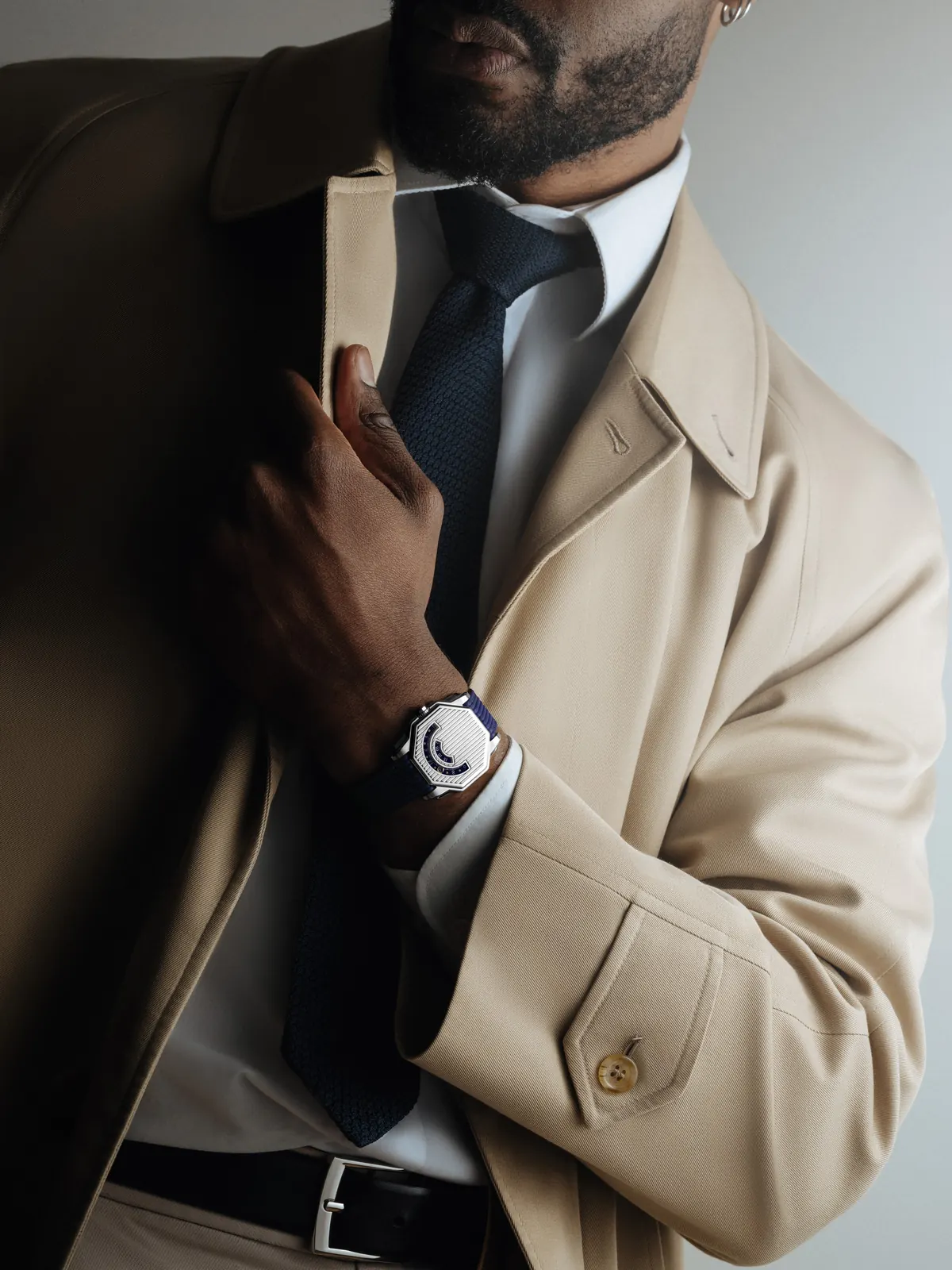 Beda'a Angles Guichets gold-plated stainless steel version on embossed calfskin strap