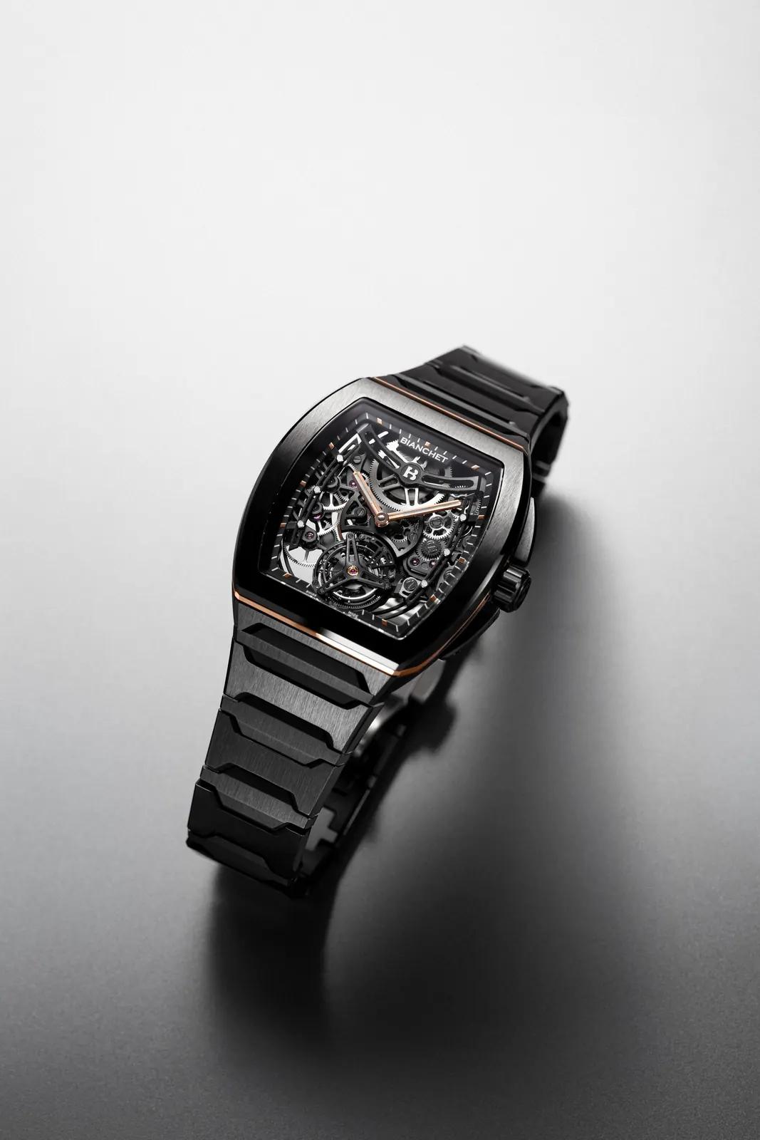Bianchet UT01 automatic flying tourbillon calibre, openworked titanium architecture