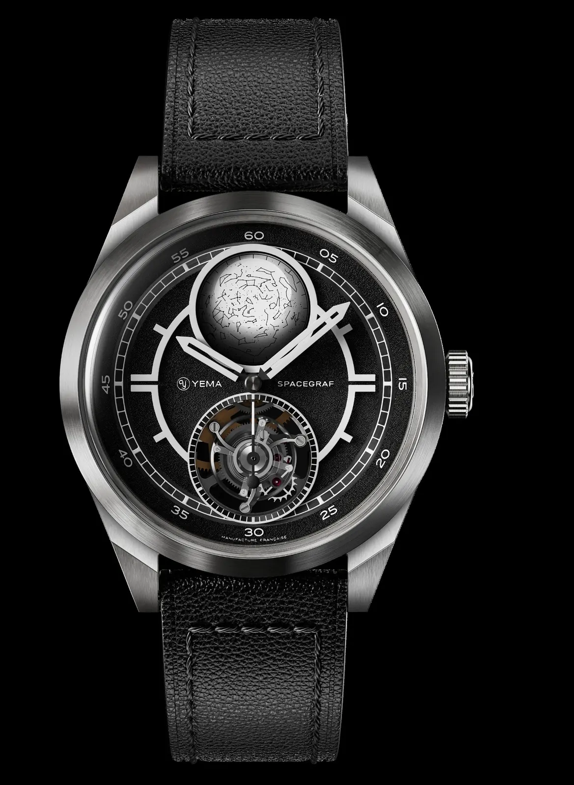 YEMA Spacegraf 42mm Grade 5 titanium case with double-domed sapphire crystal