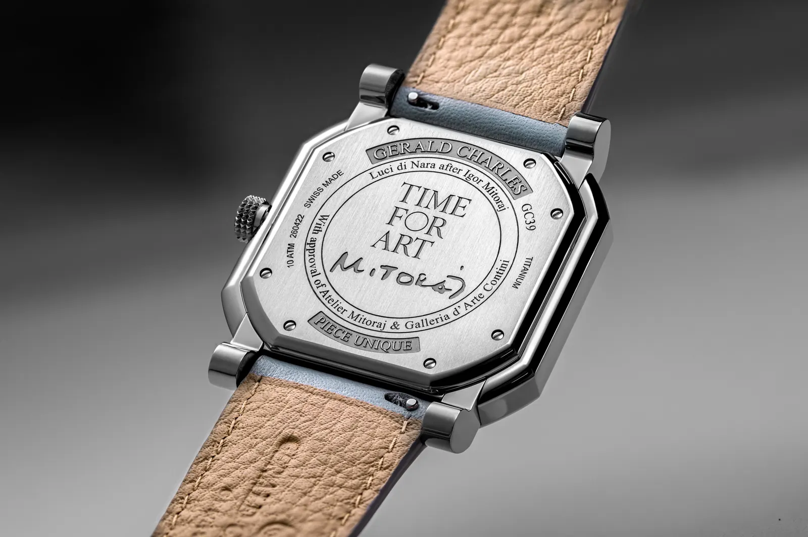 Grand Maestro case in polished Grade 5 titanium showing asymmetric jumping-hour guichet