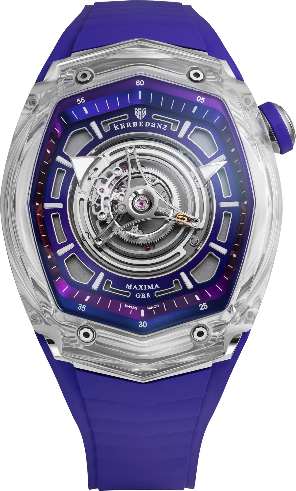Kerbedanz Maxima GR8 39mm sapphire case side profile displaying movement architecture