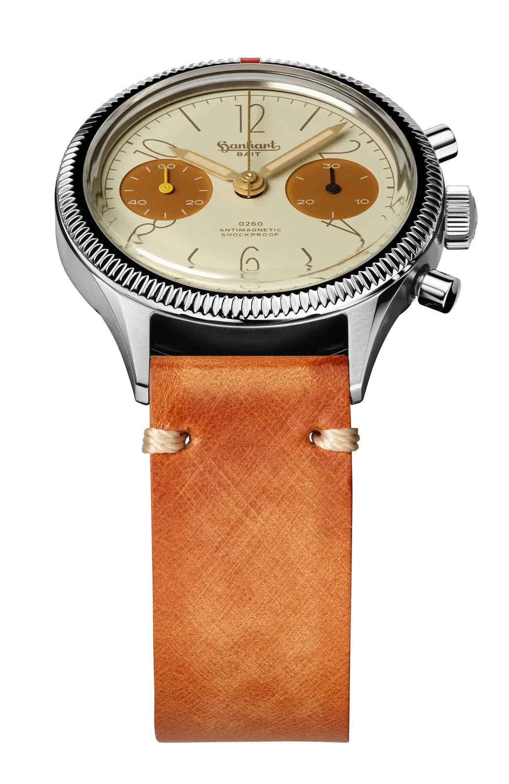 Hanhart 417 ES 0260 x BAIT cream dial brown sub-dials cognac leather strap