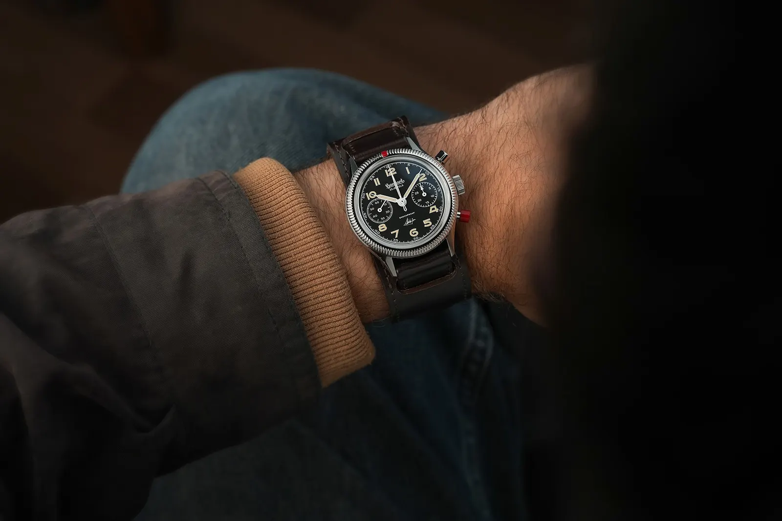 Hanhart 417 ES Steve McQueen Limited Edition No. 1 case back with sapphire crystal revealing AMT5100 M movement