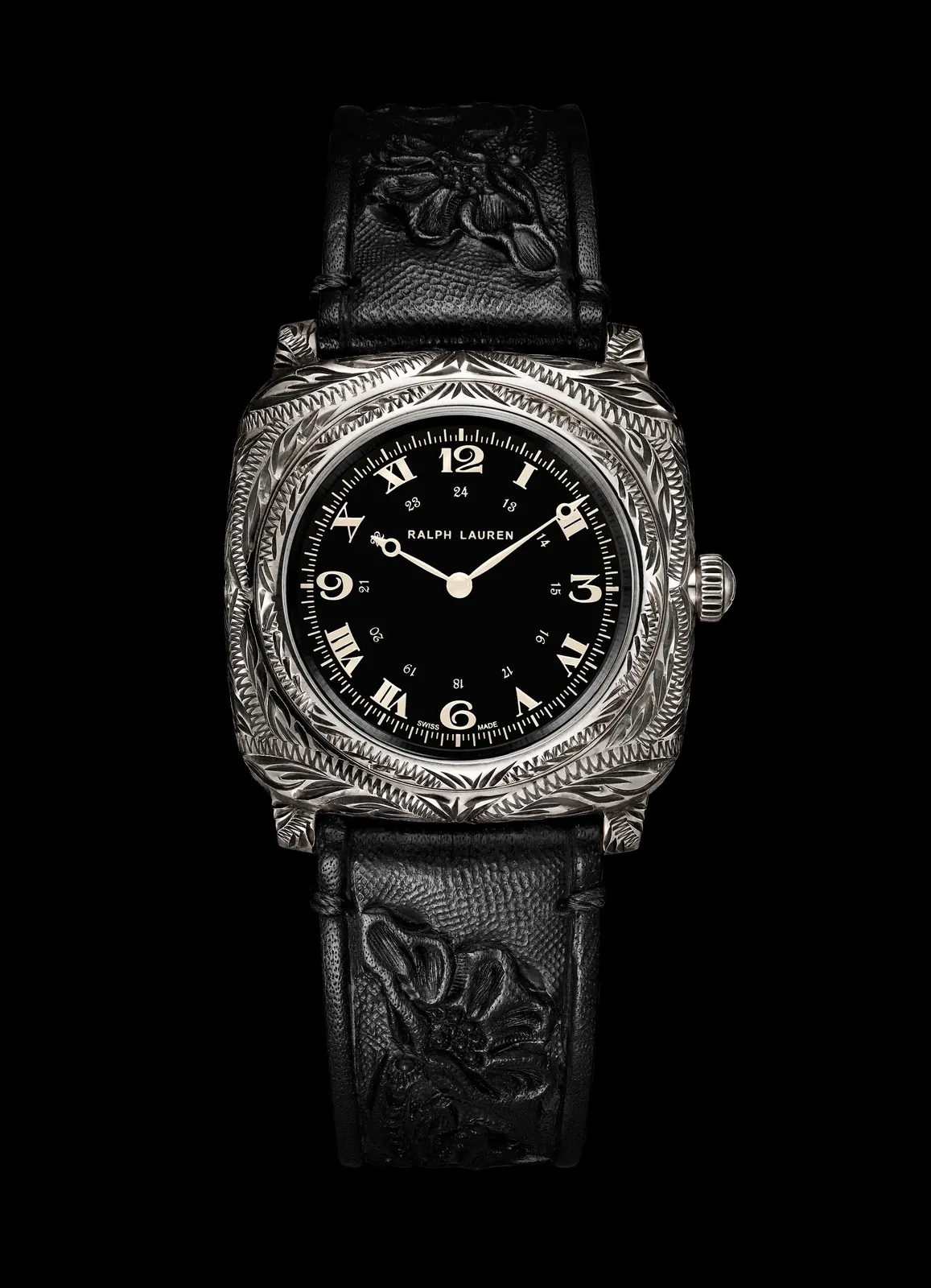 Ralph Lauren Western Cushion 38mm off-white lacquer dial with Roman and Arabic numerals