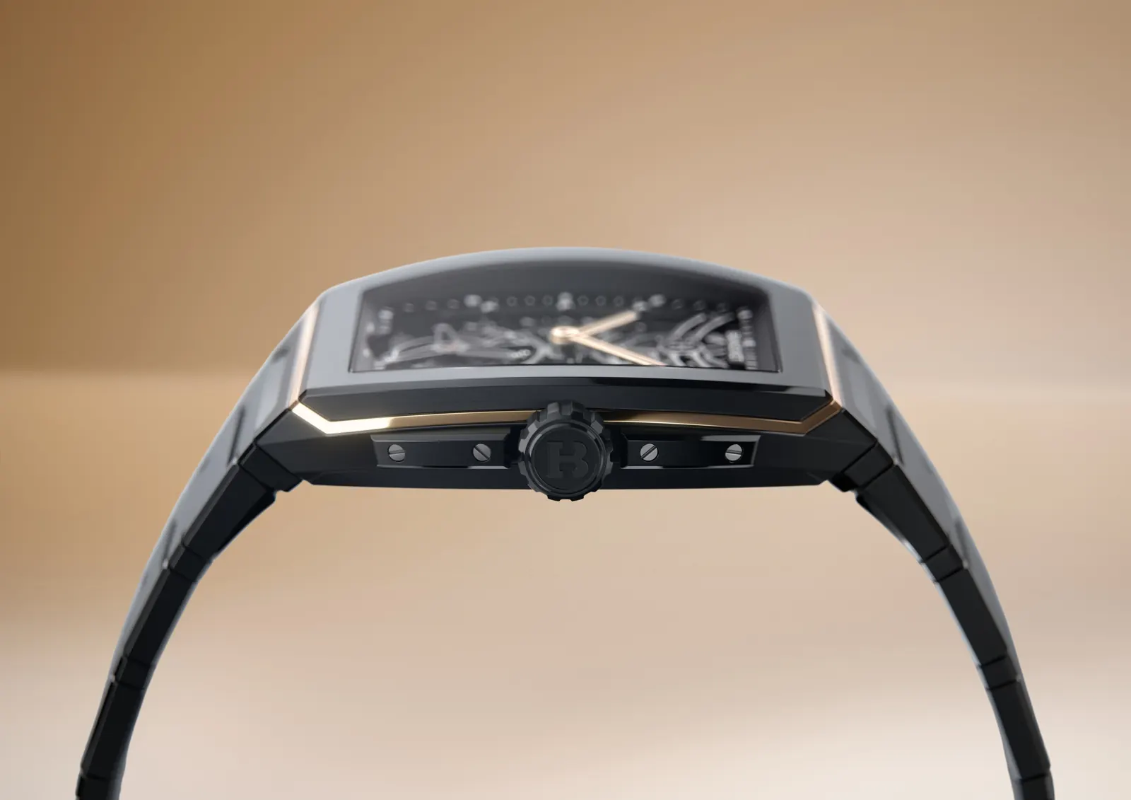 Bianchet Tonneau UltraFino Black Ceramic bracelet detail, satin-brushed and polished surfaces