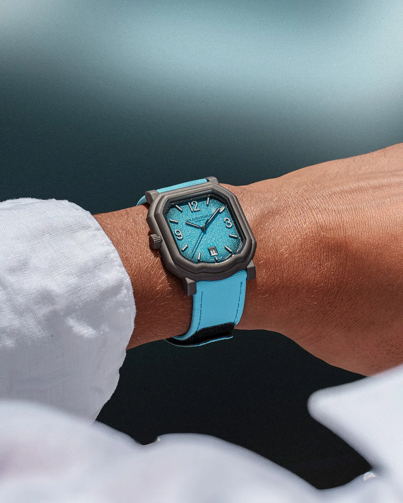 Gerald Charles Maestro GC Sport Tennis Turquoise on strap, wrist view