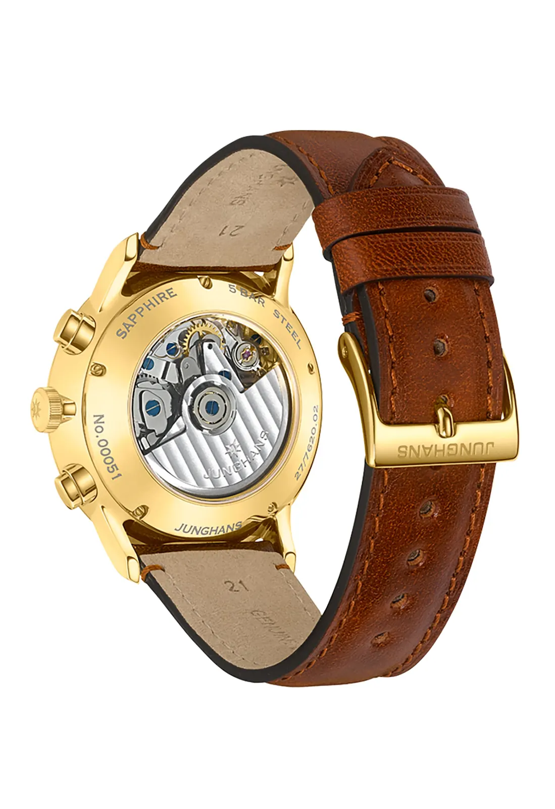 Junghans Meister Chronoscope vintage brown leather strap with Quick Release