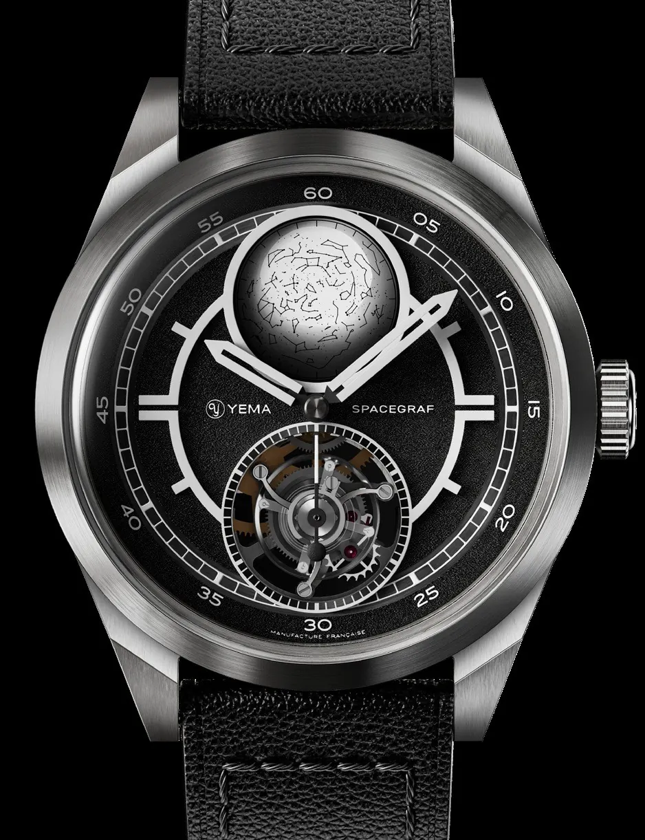 YEMA Spacegraf CMM.32 flying tourbillon movement visible through sapphire caseback