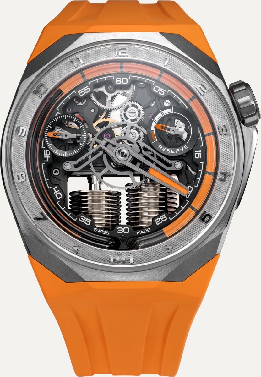 HYT S1 Titanium Orange, satin-finished titanium case with orange ceramic-coated trim