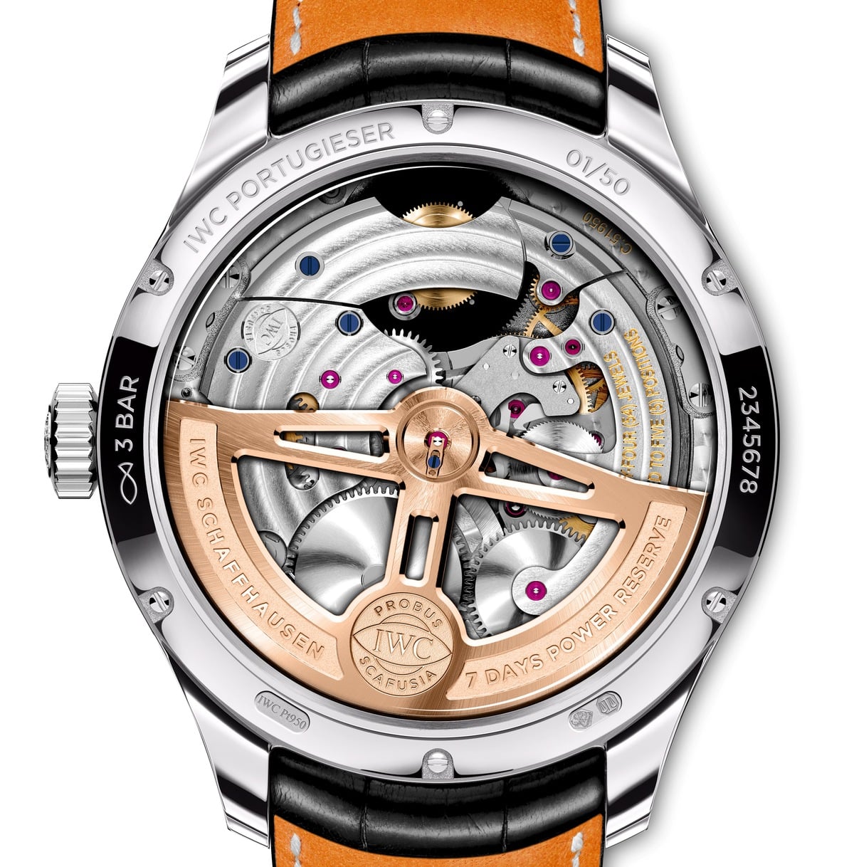IWC-manufactured calibre 51950 with Pellaton winding and solid 18-carat gold rotor