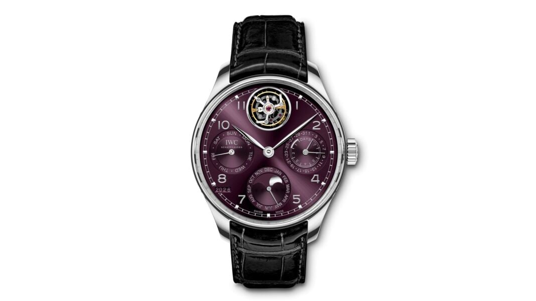 IWC Portugieser Perpetual Calendar Tourbillon IW504509 in platinum with a purple dial