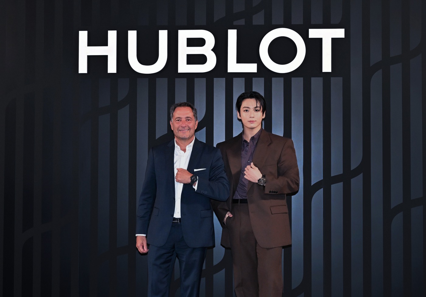 Jung Kook and Julien Tornare at the Hublot Night photo call at Ginza Sony Park