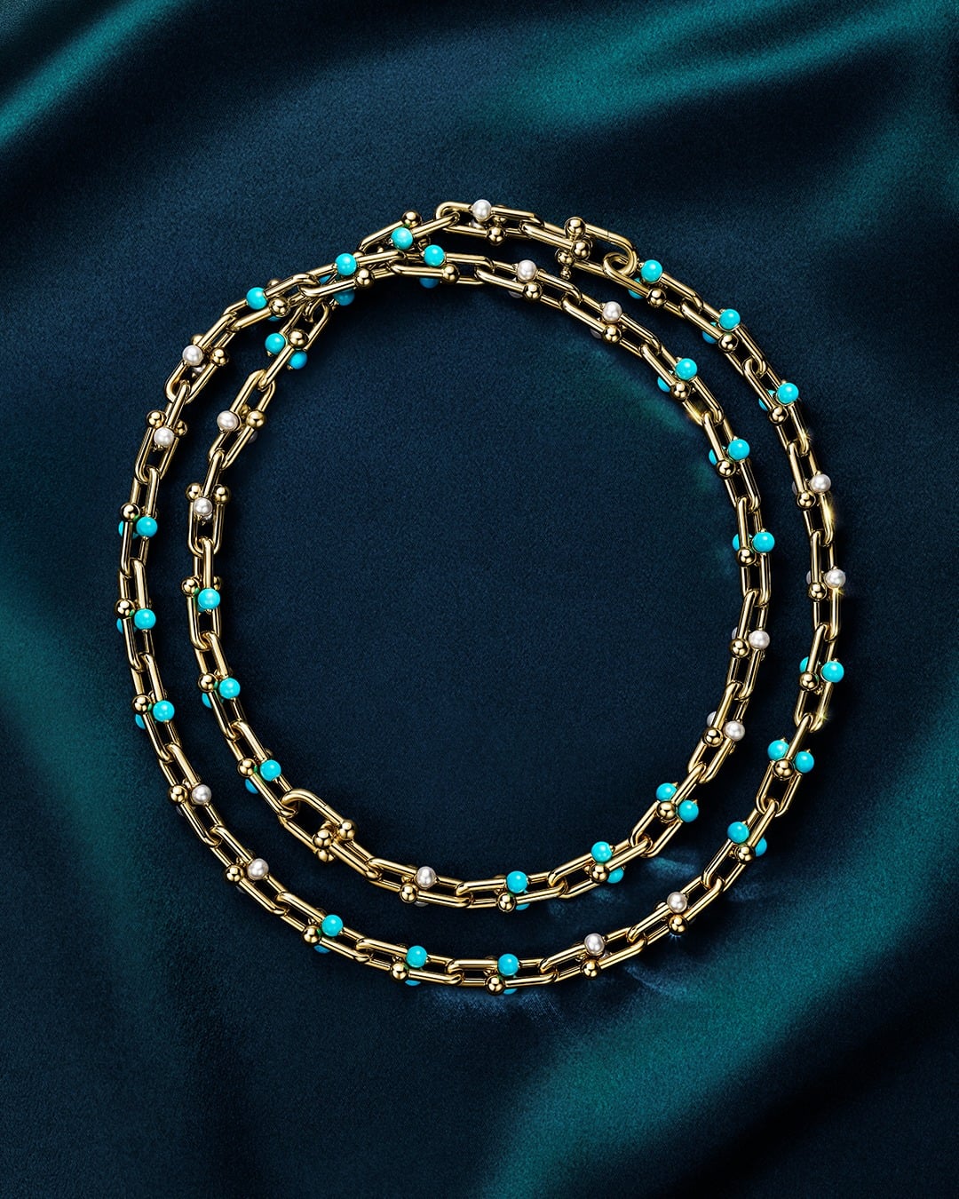 HardWear by Tiffany necklace in yellow gold with turquoise and Akoya pearls